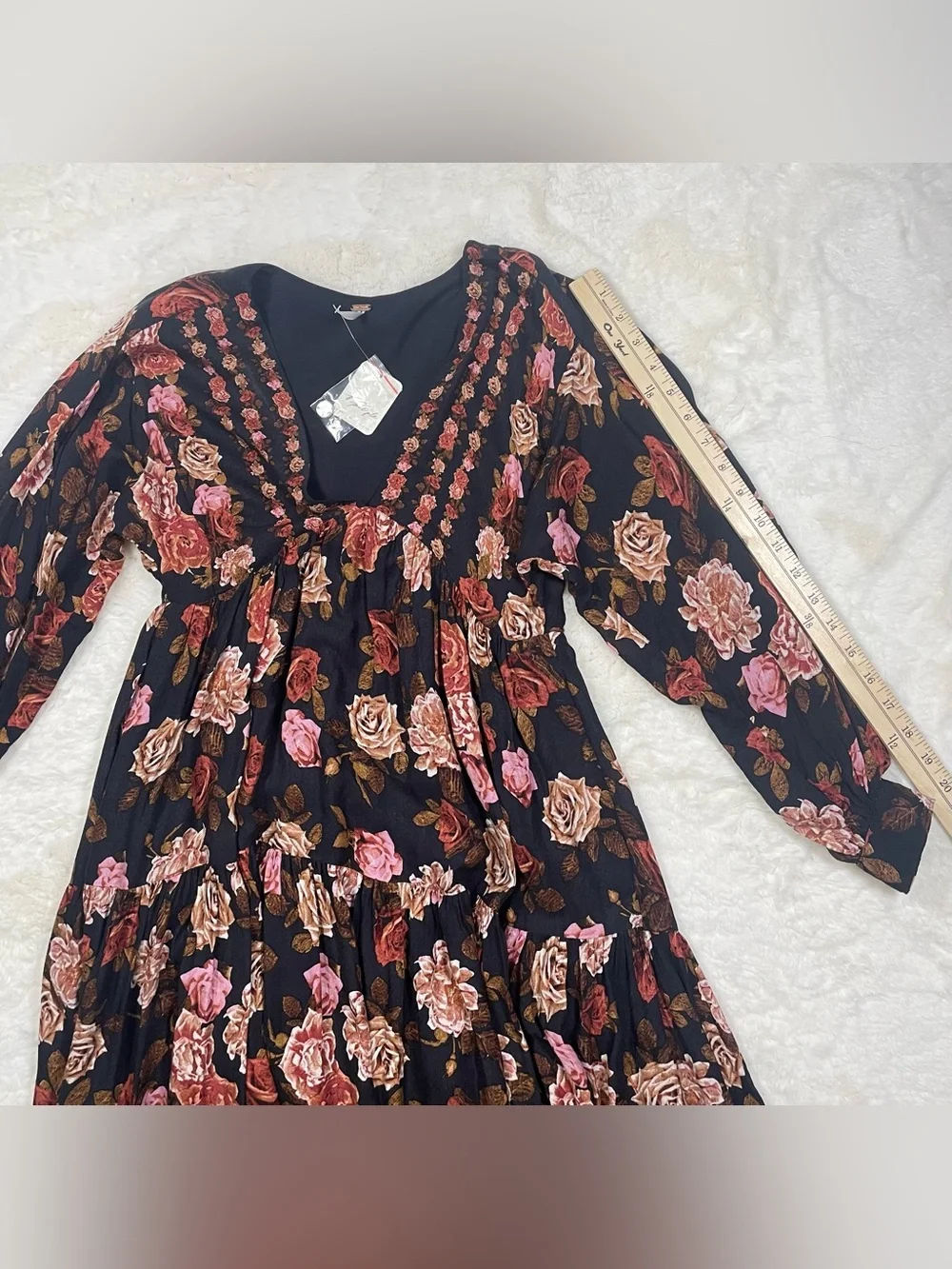 Free People Black Floral V-Neck Tiered Maxi Dress with Warm Blooms